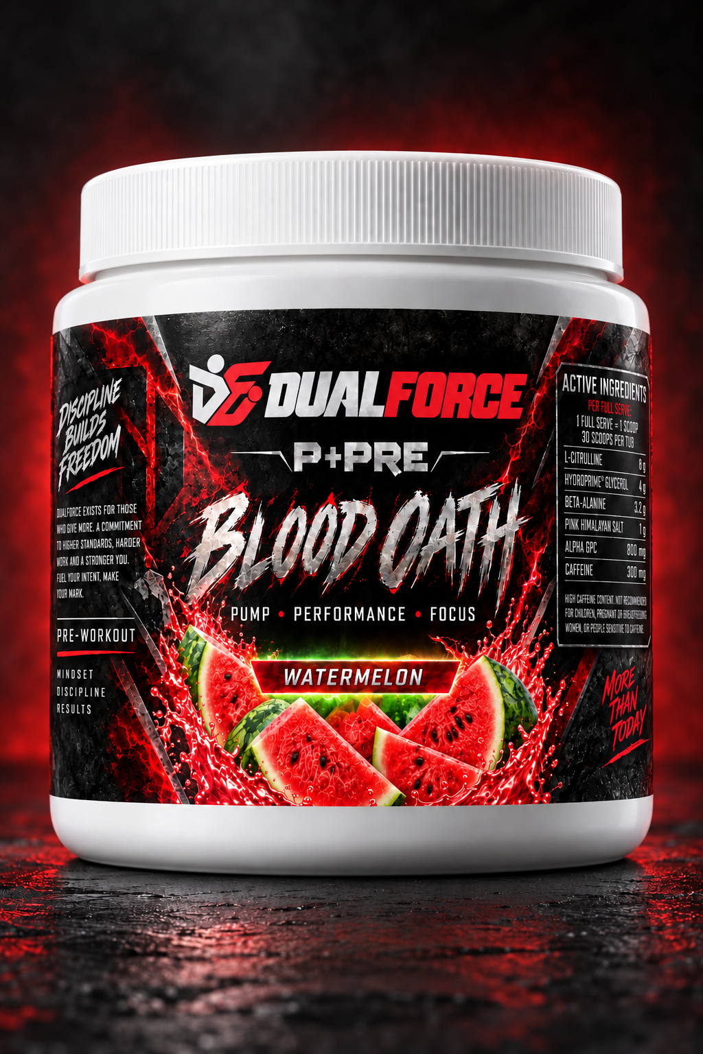 DualForce Blood Oath Watermelon pre-workout tub